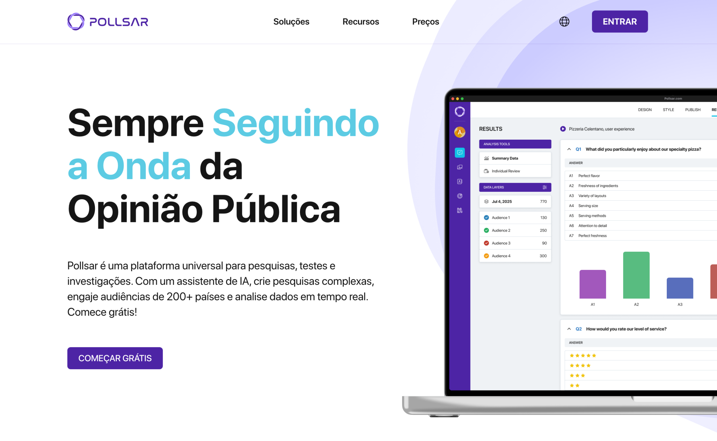 Página inicial da plataforma Pollsar com o botão de cadastro