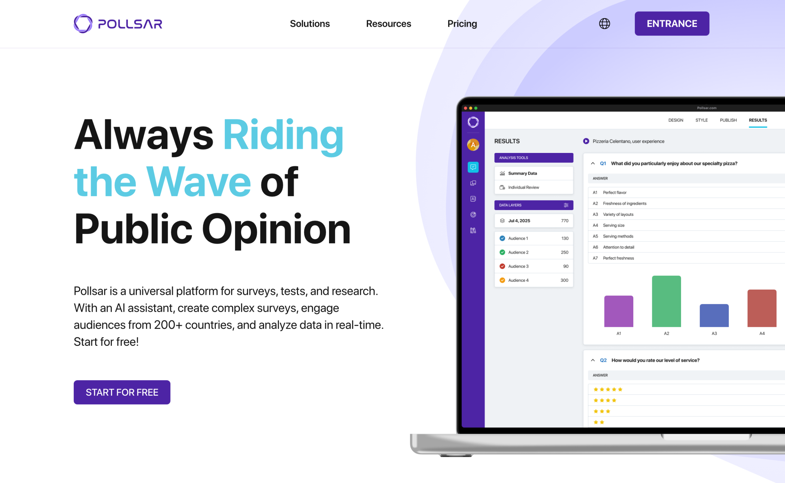 Pollsar platform home page with the sign-up button